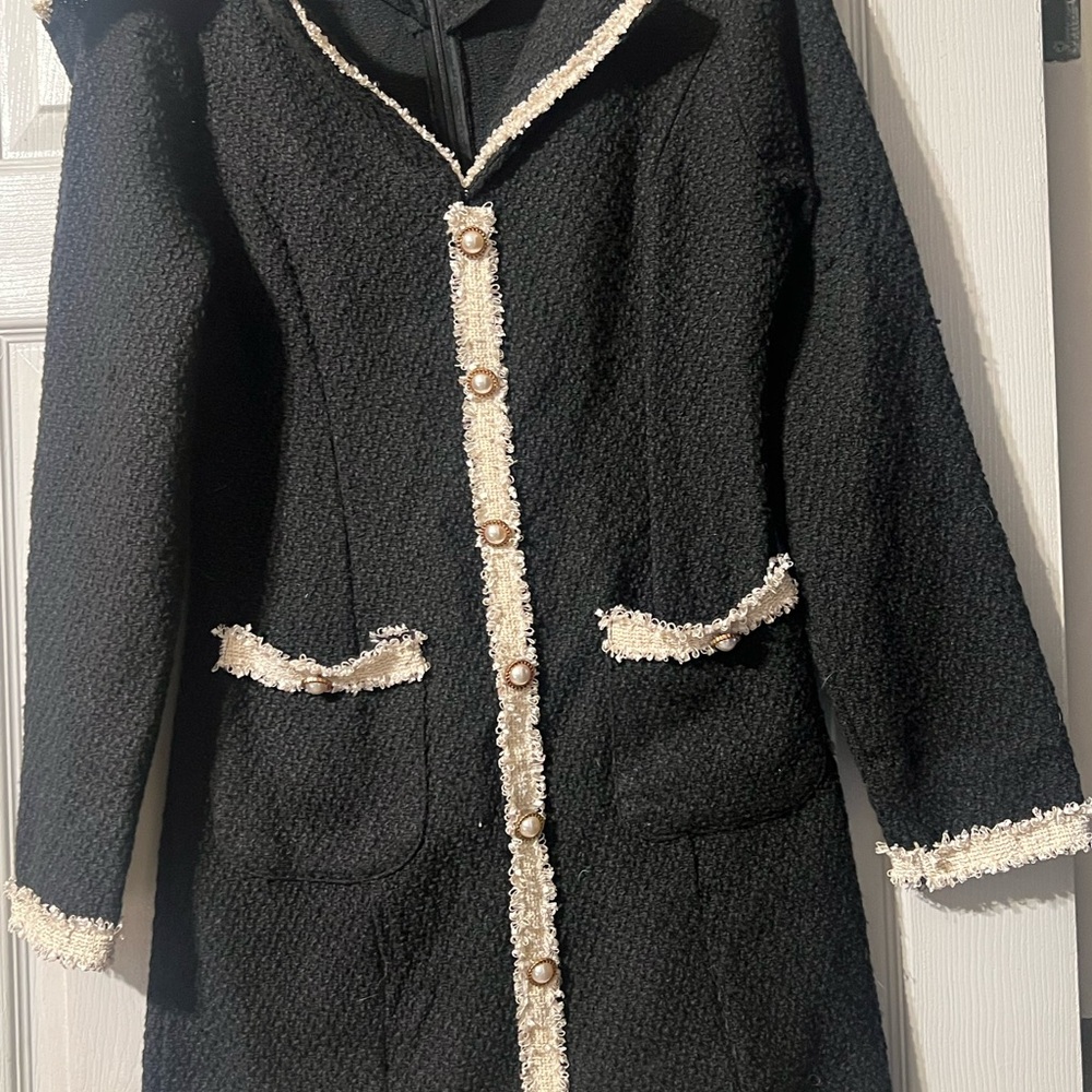 Black and Cream Textured Coat Dress